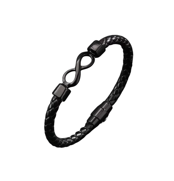 Bracelet Infini en Cuir Tressé Noir pour Homme