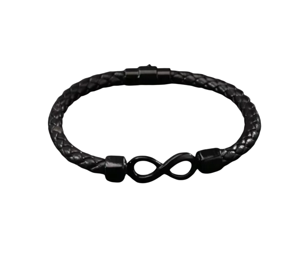 Bracelet Infini en Cuir Tressé Noir pour Homme – Image 2