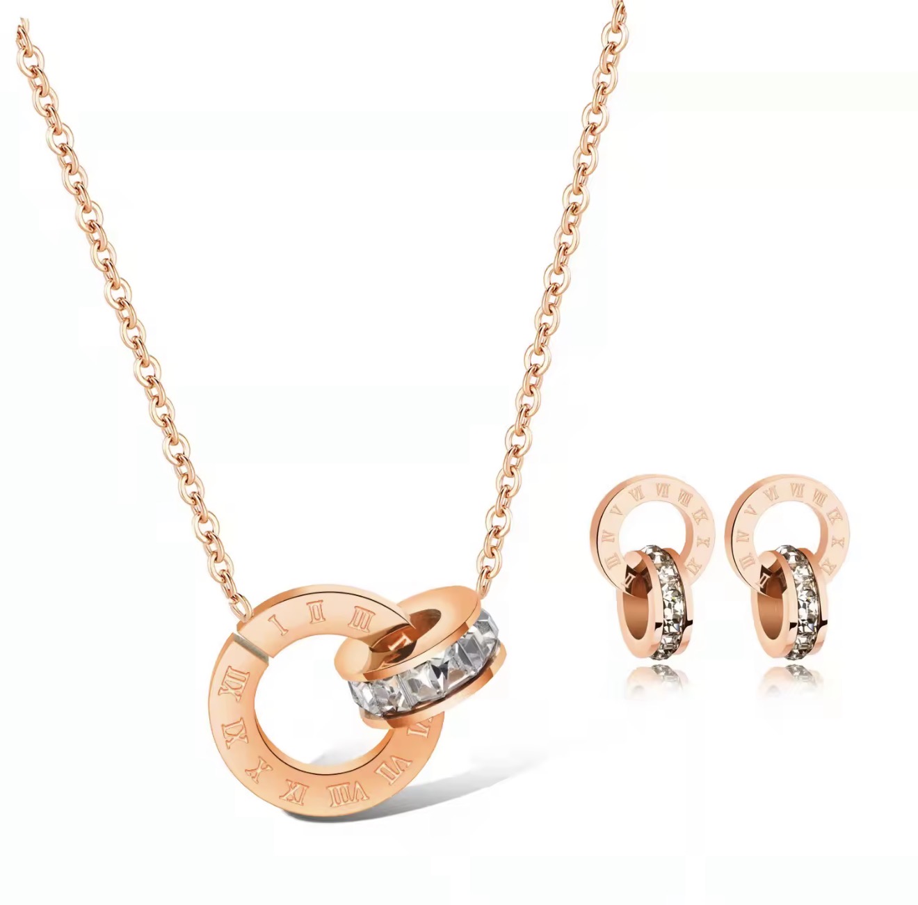 Ensemble Collier et boucles d'oreilles Rose Gold (Doré Rose) – Image 2